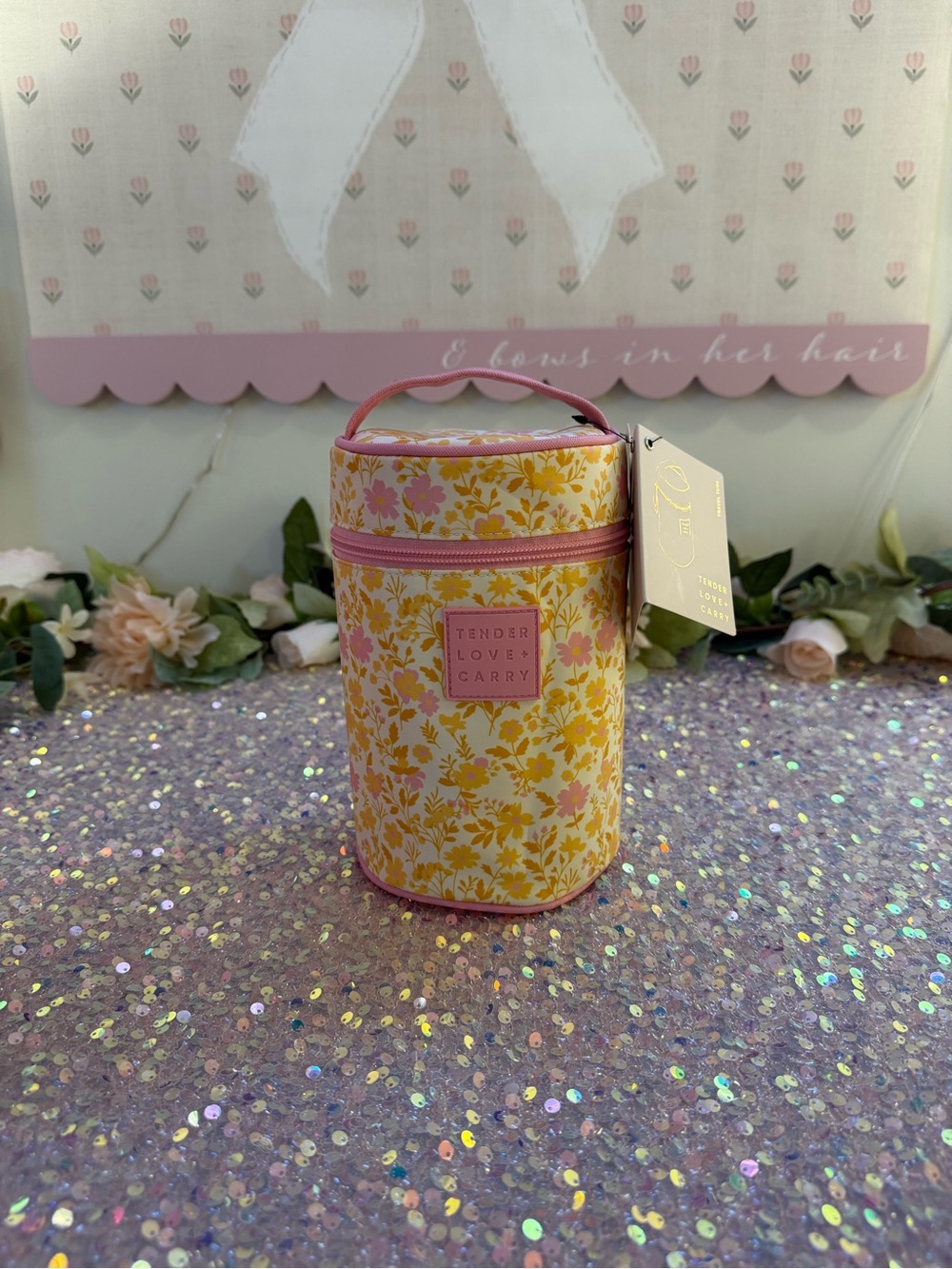 NWT Tender Love + Carry Travel Tube in Yellow/Pink/Amber Floral Pattern 💛🩷💛